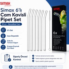 Es Dekor 6’lı Cam Kavisli Pipet Seti 23 cm Temizleme Fırçalı Borosilikat Isıya Dayanıklı