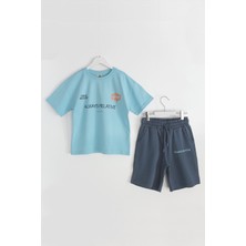 DobaKids Yazlık Erkek Çocuk Oversize T-Shirt Kapri Kısa Kollu Takım Core Motion Series Bebe Mavi - Koyu Gri 001-0002170