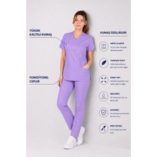 Stilmed Üniforma Lila Hemşire ve Doktor Forması Scrubs Takımı Likralı Alt Üst Üniforma Unisex Yarasa Kol