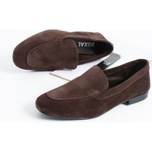 Duxal Shoes Oliver Hakiki Deri Yumuşak Tabanlı Kadın Süet Babet Loafer