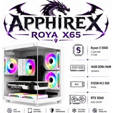 Apphirex Roya X65 Ryzen 5 5500 16GB Ram 512GB M2 SSD RTX5060 Gddr7 Beyaz Masaüstü Oyun Bilgisayarı