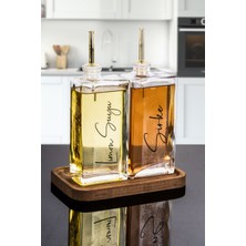Dolkin Home 2li 500ML Cam Salata Sosluk Sirkelik Yağdanlık Ahşap Stant 5 Çeşit Etiketli Gold Kapak Sofra Yağlık