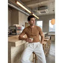 Livio Ferri Liiri %100 Pamuk Premium Fitilli Henley Yaka Yarım Düğmeli Regular Fit Basic Yazlık Erkek Tişört