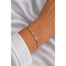Serelya Pirinç Gold Renk Damla Model Zirkon Taşlı Kadın Bileklik