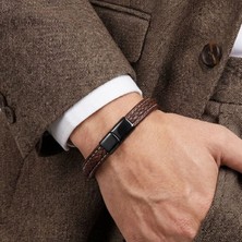 Sibelya Aksesuar % 100 Deri̇ Saç Örme Kahve -  Kahve Bi̇lekli̇k Mıknatıs Kapama 21 cm EBI_8254
