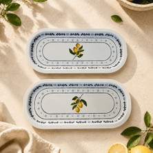 Sarkap Home 16X35 cm 2'li Lemon Design Beyaz Sunumluk Tepsi