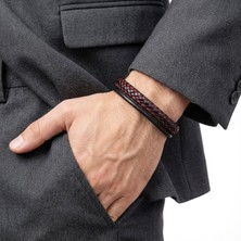Sibelya Aksesuar % 100 Deri Çoklu Saç Örme Kırmızı Ipli Siyah Bileklik Mıknatıs Kapama 21 cm EBI_8278