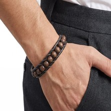 Sibelya Aksesuar % 100 Doğal Ceviz Ağacı Taşlı Çelik Ip Sarma Mıknatıs Kapama 21 cm EBI_8291