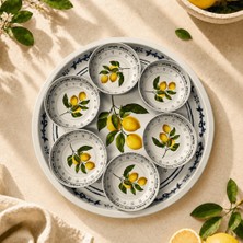 Sarkap Home Lemon Design 34 cm Beyaz Tepsi ve 10X3,2 cm 6'lı Çerezlik Seti Şık Tasarım