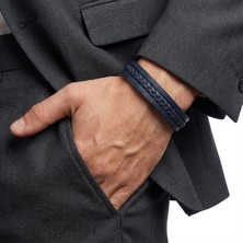 Sibelya Aksesuar %100 Deri̇ Çoklu Saç Örme Laci̇vert Bi̇lekli̇k Mıknatıs Kapama 20 cm EBİ_8210