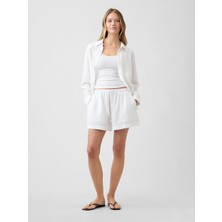 Gap Kadın Beyaz 4" High Rise Pull-On Keten Karışımlı Şort
