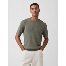 Gap Erkek Haki Ribbed Bisiklet Yaka Triko T-Shirt