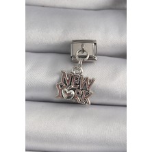 Pazarcan 316L Çelik Gümüş Renk Sallantı New York Yazı Model Nomination Charm
