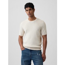 Gap Erkek Krem Ribbed Bisiklet Yaka Triko T-Shirt