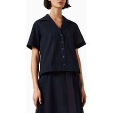 3.1 Phillip Lim Broderie Anglaise %100 Pamuk Camp Kadın Gömlek Lacivert