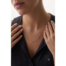 925 Ayar Gümüş Papatya Silver 14 Ayar Altın Kaplama Zarif Dorika Toplu Nazar Göz Kolye