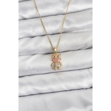 Pazarcan 316L Çelik Zincir Gold Renk Teddy Bear Model Zirkon Taşlı Kadın Kolye