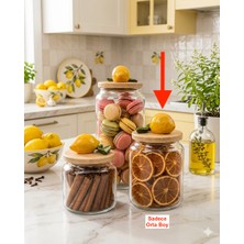 Kare Home Bambu Kapaklı Vakumlu Orta Boy Cam Kavanoz Seti (800 Ml) Limon Detaylı