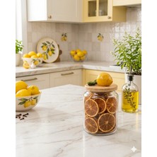 Kare Home Bambu Kapaklı Vakumlu Orta Boy Cam Kavanoz (800 Ml) Limon Detaylı