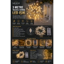 Mersi Shop 3 Metre Yaldızlı Gümüş Yapraklı LED Işık Zinciri | Dekoratif Peri LED Aydınlatma
