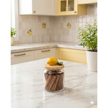 Kare Home Bambu Kapaklı Vakumlu Küçük Boy Cam Kavanoz (500 Ml) Limon Detaylı