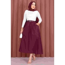Kç Beli Kemerli Cepli Spor Yazlık Etek Bordo