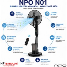 Npo   75W Akıllı Vantilatör Buz Eklenebilir Ultrasonik Buharlı Zaman Ayarlı 3 Kademli Sessiz Buharlı Vantilatör