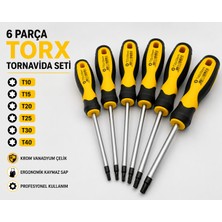 Badem10 (6 'lı Set) Mıknatıslı Tornavida Seti Düz Tork Uçlu 10 cm T10 T15 T20 T25 T30 T40 Vida Sökme Sıkma