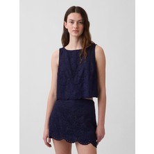 Gap Kadın Lacivert Eyelet Crop Shell Askılı Bluz