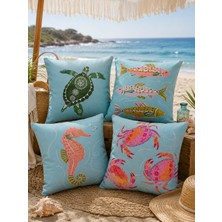 Pikko Home Sahil Esintisi 4'lü Dijital Baskı Polyester Kırlent Kılıfı Seti(Kr)
