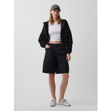Gap Kadın Siyah Mid Rise Twill Side-Pleat Şort