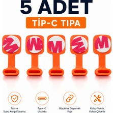 Emre Bilişim Type-C Toz Tapası 5'li Paket - 3m Yapışkanlı Kaybolmaz Şarj Girişi Koruyucu 5 Adet  Set Turuncu