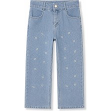 TA&CE Kids Ta&ce Kıds Kız Çocuk Taş Detaylı Likralı Rahat Kot Geniş Paça Denim Pantolon-6-12 Yaş