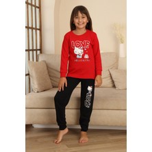 Miniğimin Cicileri Hll Kty Love  Baskılı Kız Çocuk Pijama takımı - Kırmızı