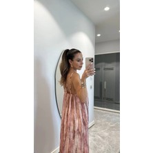 Ans Butik Kadın Pembe Şifon Maxi Boy Elbise