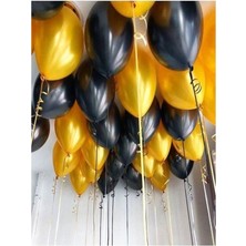 Mutlu Anılar Partievi 10 Adet (Siyah - Altın Gold  Karışık) Balon Mezuniyet Balon