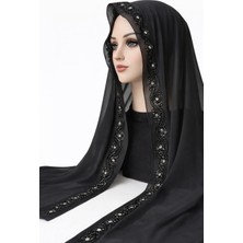 Mevlüt Örtüsü - Siyah Boncuk Işlemeli Özel Tasarım Şifon Mevlüt Örtüsü 75×150