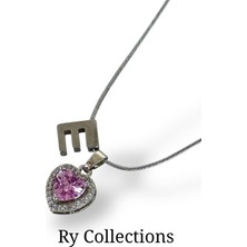 Ry Collections Gümüş Mor Zirkon Taşlı E Harfli Kalpli Kolye