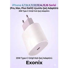 Exonix iPhone 6 7 8 x 11 12 13 14 15 16 (Pro Max Plus Dahil) Uyumlu Hızlı Şarj Başlığı Adaptör Type-C 20W Beyaz