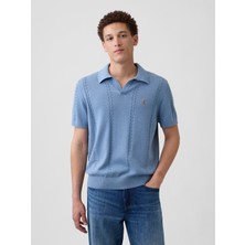 Gap Erkek Açık Mavi Relaxed Johnny Yaka Pointelle Triko Polo T-Shirt