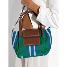 Parfois Kadın Kapaklı Çizgili Teknik Kumaş Tote Çanta Casual Stil Yeşil Renk Standart Ebat