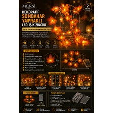 Mersi Shop Dekoratif Sonbahar Yapraklı LED Işık Zinciri 2 Metre | Pilli Sıcak Beyaz Ambiyans Aydınlatma