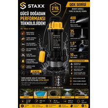 Staxx Power Qdx 2hp Şamandıralı Dalgıç Su Pompası 40 Metre Basma 1.5'' Çıkışlı Bakır Sargılı Temiz Su Motoru