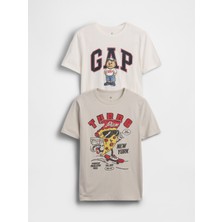 Gap Erkek Çocuk Kırık Beyaz Grafik Baskılı T-Shirt (2’li)