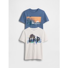Gap Erkek Çocuk Mavi Grafik Baskılı T-Shirt (2’li)