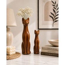 Adivo Store El Boyama Kedi Vazo Seti Hediyelik Modern Alçı Kedi Biblosu 35 cm & 25 cm