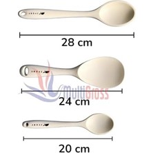 Vuralsin38 Sert Uçlu Dayanıklı Silikon Kaşık Seti, 28 cm / 24 cm / 20 Cm, Krem