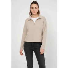 buğrahayalin Kadın Fermuarlı Yaka Pamuklu Krem Sweatshirt