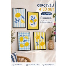 BLC Studio 4’lü Amalfi Limon Desenli Çerçeveli Dekoratif Tablo Seti - Akdeniz Temalı Mutfak ve Kafe Duvar Dekoru