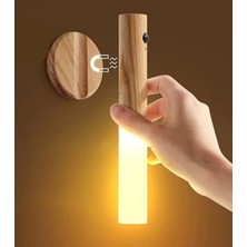 Smyrna Store Kumru Şarjlı LED Ahşap Renk Duvar Lambası Hareket Sensörlü Kablosuz Lüks